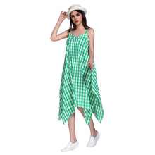 plaid women dress sweetheart neck spaghetti strap eelegant dress casual evening party dress green TIML66