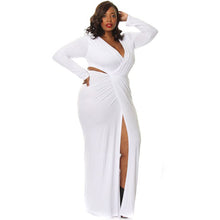 plus size sexy women maxi dress plunge v neck cut out long sleeve bodycon long party dresses vestidoxxxl TIML66