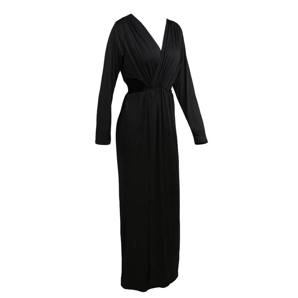 plus size sexy women maxi dress plunge v neck cut out long sleeve bodycon long party dresses vestidoxxxl TIML66