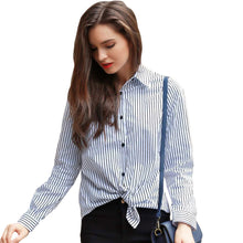 plus size women blouses clothing striped print long sleeve white pocket-shirts women tops vintage ladies blouse blusa TIML66