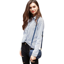 Plus Size Women Blouses Clothing Striped Print Long Sleeve White Pocket Shirt Women Tops Vintage Ladies Blouse Blusa TIML66 TIML66