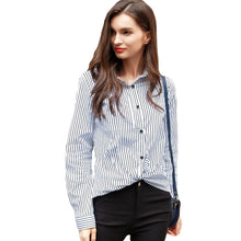 Plus Size Women Blouses Clothing Striped Print Long Sleeve White Pocket Shirt Women Tops Vintage Ladies Blouse Blusa TIML66 TIML66