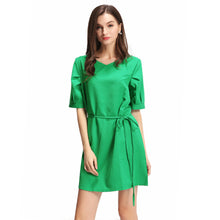 plus size women elegant dress solidcolor v neck party dresses half sleeve strap ol casual mini dress green watermelon red TIML66