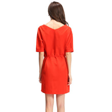 plus size women elegant dress solidcolor v neck party dresses half sleeve strap ol casual mini dress green watermelon red TIML66
