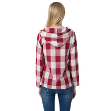 Women Blouses Plaid Print Shirt Drawstring Pocket V Neck Linen Casual VintageShirt Women Tops Blusas Red TIML66 TIML66