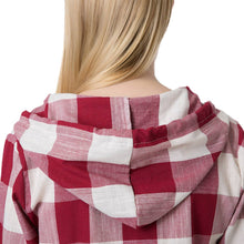 Women Blouses Plaid Print Shirt Drawstring Pocket V Neck Linen Casual VintageShirt Women Tops Blusas Red TIML66 TIML66