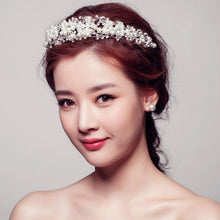 rhinestone crystal simulated pearls beads bridal crown hairband chain tiara vine decoration jewelry for wedding party hairwear TIML66