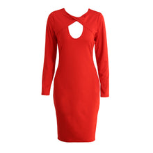 Sexy Club Women Midi Dress Solid Cut Out V-Neck Long Sleeve Bodycon Bandage Dress Club Party RedBlack Dress  TIML66 TIML66