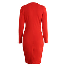 Sexy Club Women Midi Dress Solid Cut Out V-Neck Long Sleeve Bodycon Bandage Dress Club Party RedBlack Dress  TIML66 TIML66