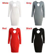 Sexy Club Women Midi Dress Solid Cut Out V-Neck Long Sleeve Bodycon Bandage Dress Club Party RedBlack Dress  TIML66 TIML66