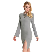 Sexy Ukraine Women Knitted Dress Solid Cross Strap Long Flare Sleeve Dress Split Slim Bodycon Ribbed Warm Dress Knitwear TIML66 TIML66