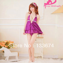 sexy purple halter v neck lingerie sleepwear handsome backless skirt g-string set TIML66