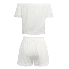 sexy jumpsuit women two piece set off shoulder short sleeve crop top shorts hollow out solid bodysuits overalls white TIML66