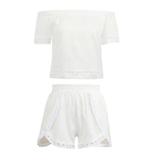 sexy jumpsuit women two piece set off shoulder short sleeve crop top shorts hollow out solid bodysuits overalls white TIML66