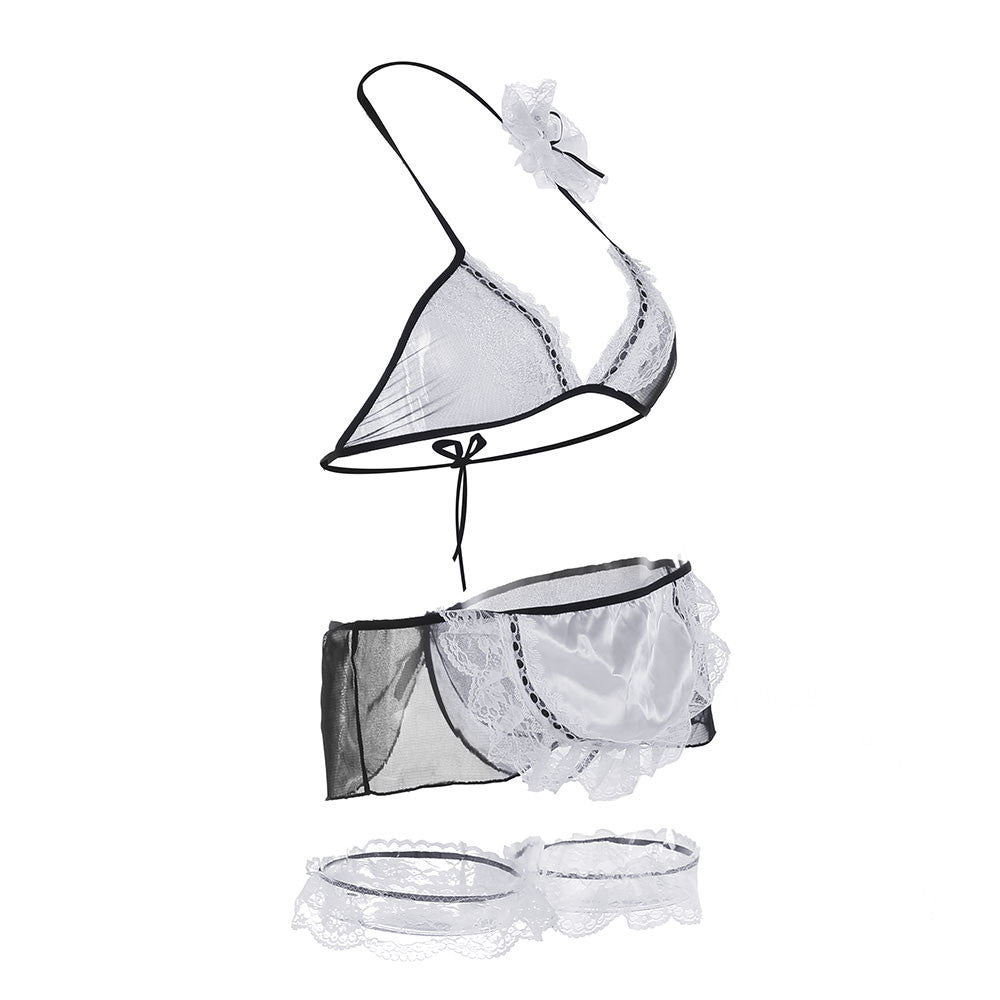 sexy lingerie maid uniform temptation cosplay sheer lace dress sexy underwear nuisette babydoll halter sleepwear for women TIML66