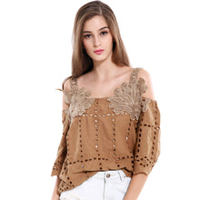 Sexy Off Shoulder Crochet Blouse Women Three-Quarter Sleeve Casual Basic Cotton Shirt Tops Blusas Femininas TIML66 TIML66