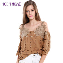 Sexy Off Shoulder Crochet Blouse Women Three-Quarter Sleeve Casual Basic Cotton Shirt Tops Blusas Femininas TIML66 TIML66