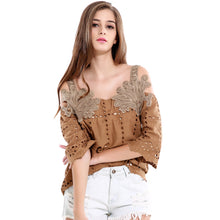 Sexy Off Shoulder Crochet Blouse Women Three-Quarter Sleeve Casual Basic Cotton Shirt Tops Blusas Femininas TIML66 TIML66