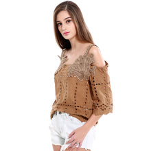 Sexy Off Shoulder Crochet Blouse Women Three-Quarter Sleeve Casual Basic Cotton Shirt Tops Blusas Femininas TIML66 TIML66