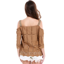 Sexy Off Shoulder Crochet Blouse Women Three-Quarter Sleeve Casual Basic Cotton Shirt Tops Blusas Femininas TIML66 TIML66