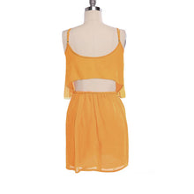 Sexy Women Two Pieces Chiffon Dress Spaghetti Straps Vestidos Tank Top Pleated Mini Dress Roupa Feminina Yellow TIML66 TIML66