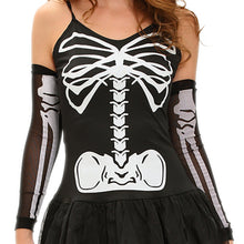 sexy women 3pcs funny skeleton halloween costume fancy dress tier skirt slim masquerade outfits glove leg warmers black clothes TIML66
