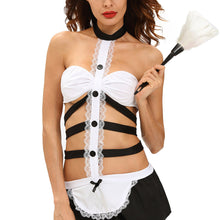 Sexy Women 3pcs Halter Mini Dress Sleeveless Hollow Out Lace Splicing Porn OutfitsThongHeadwear Cosplay Maid Costumes White TIML66 TIML66
