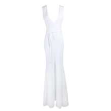 Sexy Women Bandage Dress Deep V Neck Split Hem Sleeveless Solid Color Nightclub Bodycon Dress White TIML66 TIML66