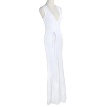 Sexy Women Bandage Dress Deep V Neck Split Hem Sleeveless Solid Color Nightclub Bodycon Dress White TIML66 TIML66