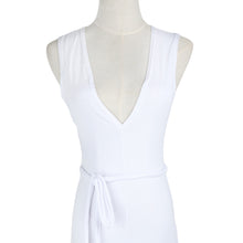 Sexy Women Bandage Dress Deep V Neck Split Hem Sleeveless Solid Color Nightclub Bodycon Dress White TIML66 TIML66