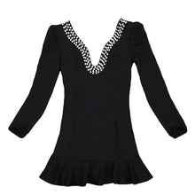 Sexy Women Beading Dress Casual Dresses Deep V Neck Backless Ruffled Hem Slim Novelty Mini Dress Clothing Clubwear TIML66 TIML66