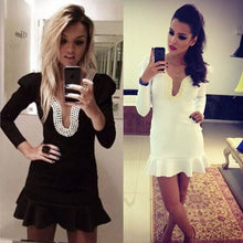 Sexy Women Beading Dress Casual Dresses Deep V Neck Backless Ruffled Hem Slim Novelty Mini Dress Clothing Clubwear TIML66 TIML66