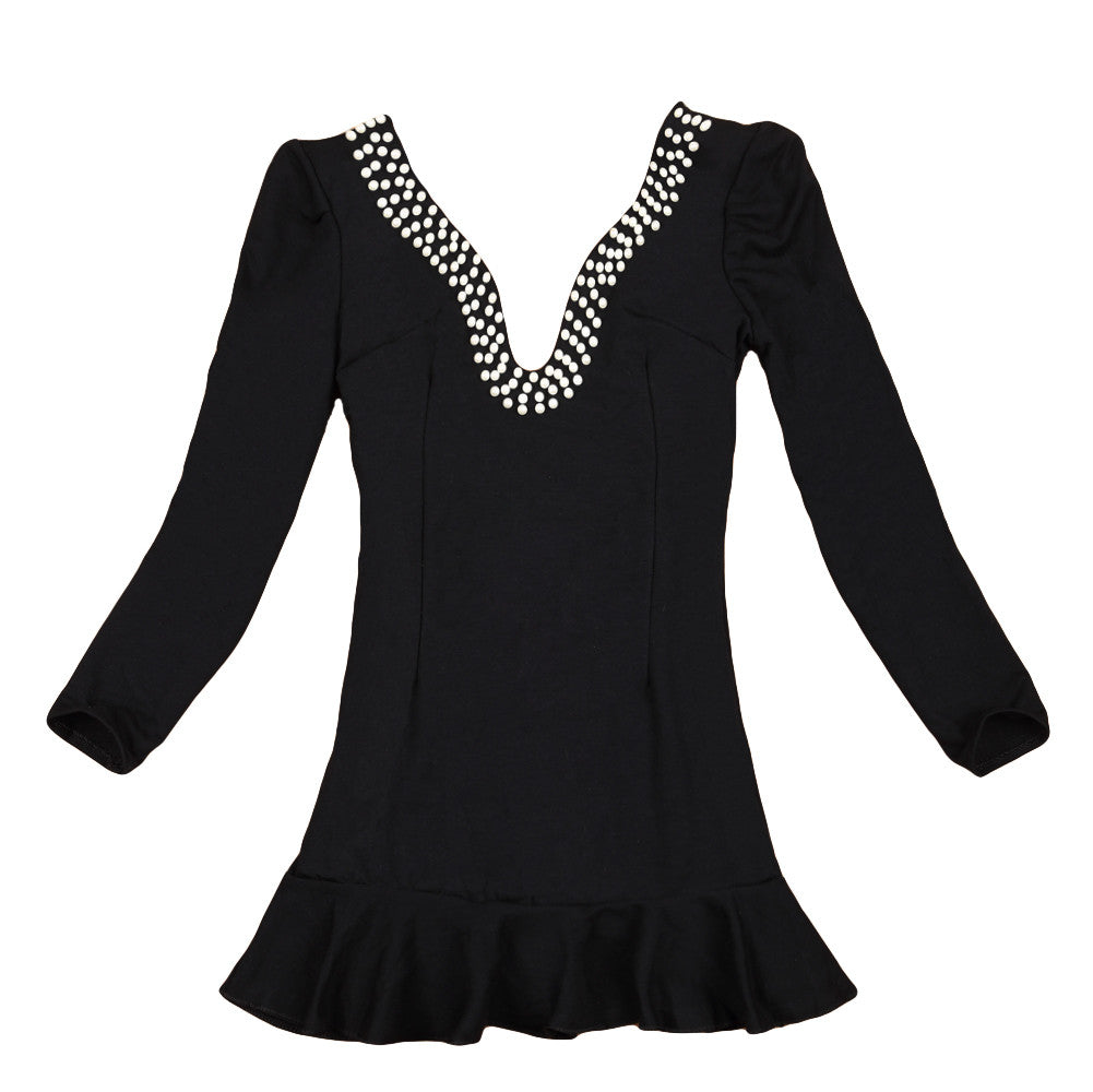 Sexy Women Beading Dress Casual Dresses Deep V Neck Backless Ruffled Hem Slim Novelty Mini Dress Clothing Clubwear TIML66 TIML66