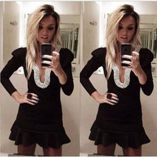 Sexy Women Beading Dress Casual Dresses Deep V Neck Backless Ruffled Hem Slim Novelty Mini Dress Clothing Clubwear TIML66 TIML66