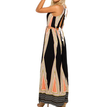 sexy women boho maxi dress stripe print rope halter neck high split sleeveless evening party dress women long dress vestidos TIML66