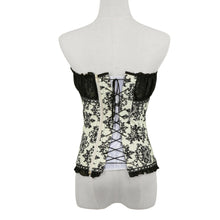 Sexy Women Corset Waist Cincher Print Mesh Patchwork Bowknot Lace Up Zipper Back Strapless Lace Tops Corset Overbust TIML66 TIML66