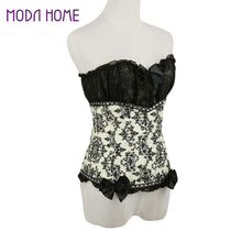 Sexy Women Corset Waist Cincher Print Mesh Patchwork Bowknot Lace Up Zipper Back Strapless Lace Tops Corset Overbust TIML66 TIML66