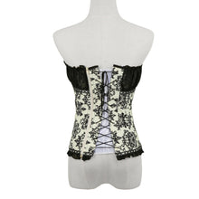 sexy women corset waist cincher print mesh patchwork bowknot lace up zipper back strapless lace tops corset overbust TIML66
