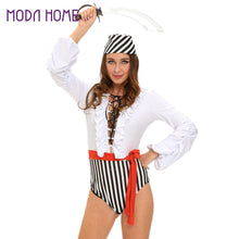 sexy women halloween naughty pirate costume v neck ruffles lace up flowing sleeves three piece set white deguisement adultes TIML66