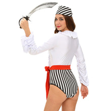sexy women halloween naughty pirate costume v neck ruffles lace up flowing sleeves three piece set white deguisement adultes TIML66