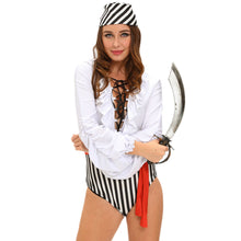 sexy women halloween naughty pirate costume v neck ruffles lace up flowing sleeves three piece set white deguisement adultes TIML66