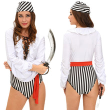 sexy women halloween naughty pirate costume v neck ruffles lace up flowing sleeves three piece set white deguisement adultes TIML66
