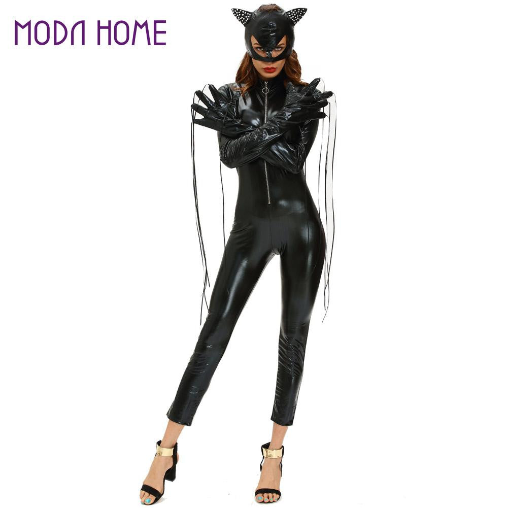 Sexy Women Halloween Themed Outfits 3pcs Sets Costume Bodycon Black Elfe Jumpsuit Long Sleeve Ghost ClothingGlove Mask Cosplay TIML66 TIML66
