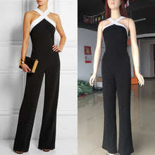 Sexy Women Halter Bodycon Elegant Playsuit Sleeveless Patchwork Black Jumpsuit Romper Trousers Clubwear TIML66