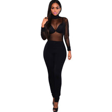 sexy women jumpsuit solidcolor mesh hollow out backless rompers turtle neck long sleeve night club party bodysuit playsuit TIML66