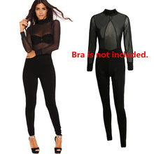 sexy women jumpsuit solidcolor mesh hollow out backless rompers turtle neck long sleeve night club party bodysuit playsuit TIML66