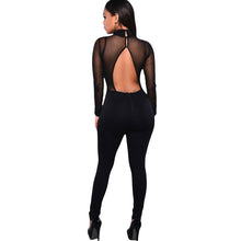 sexy women jumpsuit solidcolor mesh hollow out backless rompers turtle neck long sleeve night club party bodysuit playsuit TIML66
