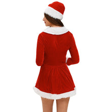 sexy women two piece set velvet santa costume dress hat lace up trim christmas cosplay costumes for women red vestidos de festa TIML66