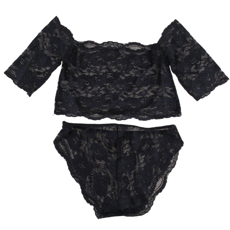 Sexy Women's Black Thin Lace Bra Tops + Panty Underwear Sets Breathable Hollow Out Crop Tops TIML66