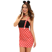 sexy womens funny 4pcs set halloween costume dot print sleeveless mini bodycon dress gloves choker hairpin bunny cosplay clothes TIML66